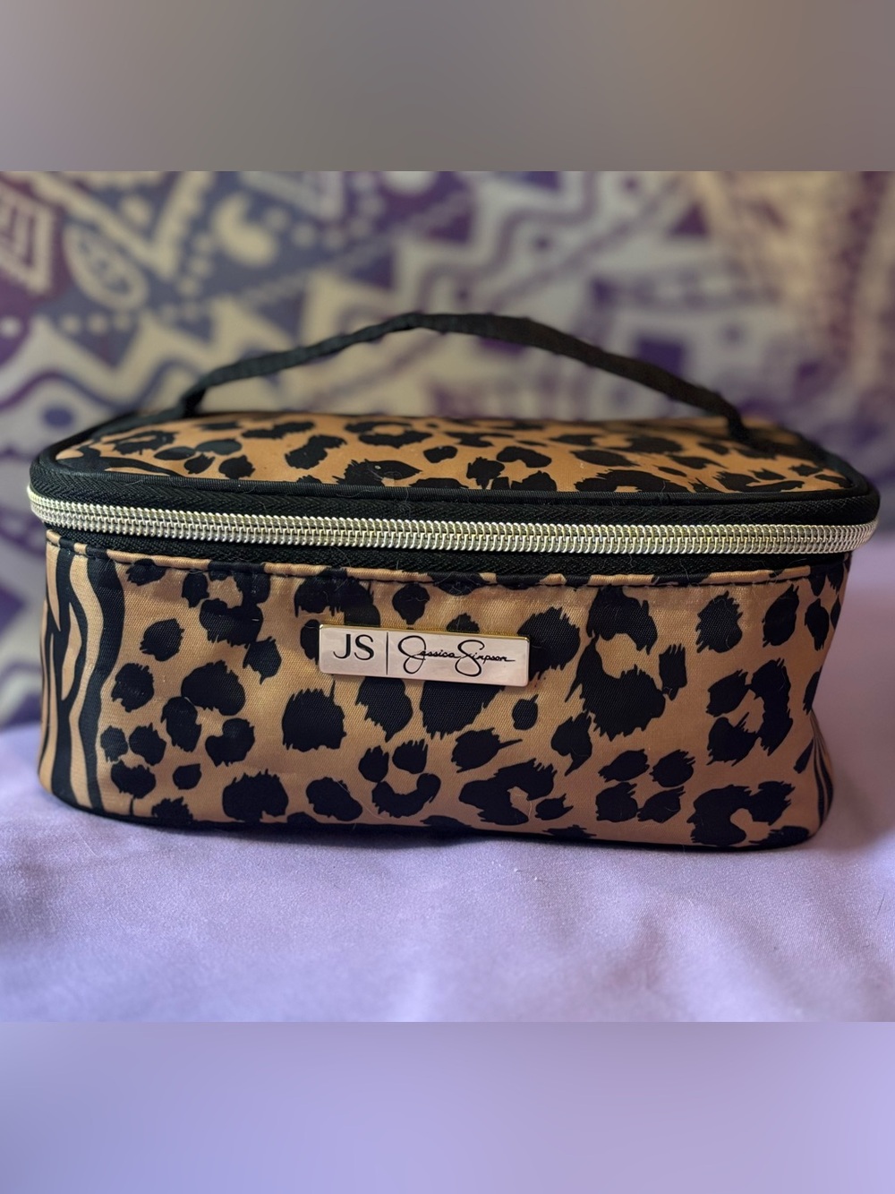 Jessica Simpson Leopard Print Makeup Case - Tan & Black